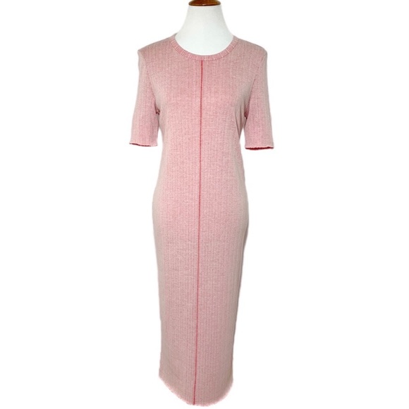SOLD-Rag & Bone Two Tone Pink Ribbed Midi Dress - Picture 2 of 16